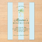 アクアブルーカバナストライプビーチパーム誕生日 アクリル招待状 (正面)