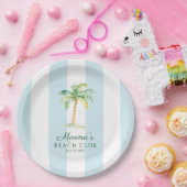 アクアブルーカバナストライプビーチパーム誕生日 ペーパープレート (パーティー)