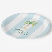 アクアブルーカバナストライプビーチパーム誕生日 ペーパープレート (アングル)