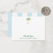 アクアブルーカバナストライプメンツパームツリーサンキュー ノートカード (正面/裏面インサイチュ)