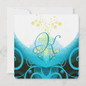 アクアブルーカラリリーフラワー結婚式招待状 招待状 (裏面)