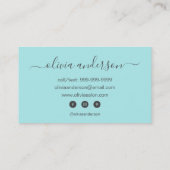 アクアブルーガーリーティール（緑がかった色）シンプルヘアメイクアップサロン 名刺 (裏面)