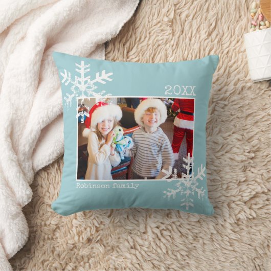 アクアブルークリスマスフォト雪動揺して片 クッション (ブランケット)