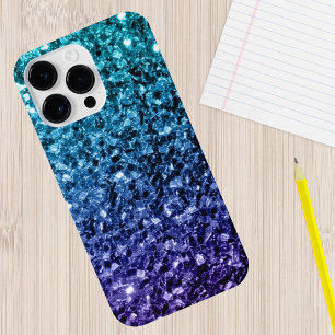 アクアブルーグラデーショングリッターの輝き iPhone 15 PROケース
