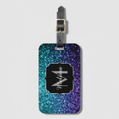 アクアブルーグラデーショングリッタースパフェイクークルズモノグラム ラゲッジタグ (正面縦)