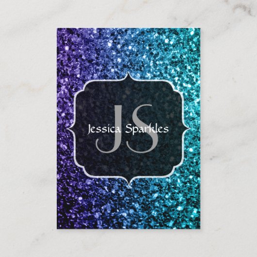 アクアブルーグラデーショングリッタースパフェイクークルズモノグラム 名刺 (裏面)