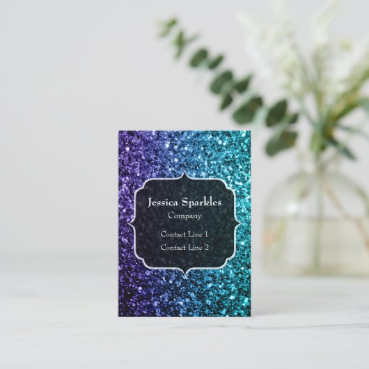 アクアブルーグラデーショングリッタースパフェイクークルズモノグラム 名刺 (スタンド正面)