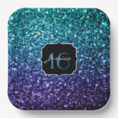 アクアブルーグラデーショングリッタースパークルススウィート16 ペーパープレート (正面)