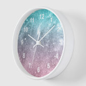 アクアブルーグラデーションピンク海銀河系抽象芸術w数字 壁時計 (傾斜)