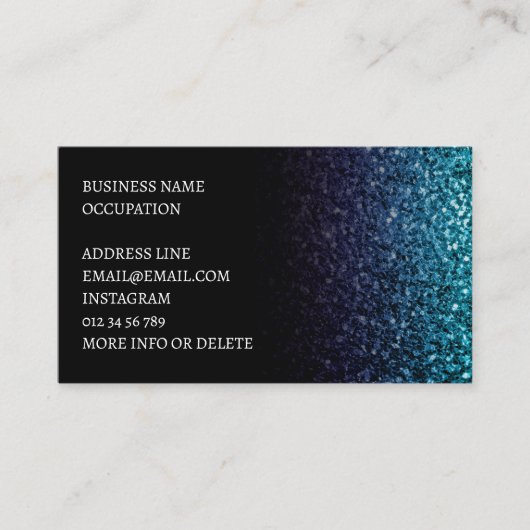 アクアブルーグラデーションフェイクグリッタースパークルブラックエレガント 名刺 (正面)