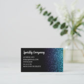 アクアブルーグラデーションフェイクグリッタースパークルブラックエレガント 名刺 (スタンド正面)