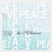 アクアブルーグラデーションラブピースラベル スクエアシール (正面)