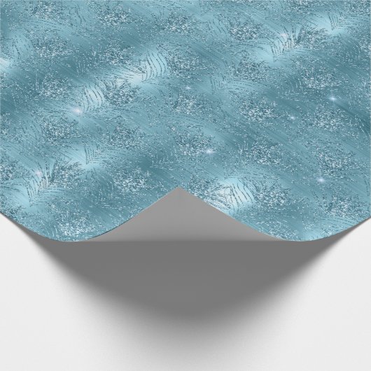 アクアブルーグラムグリッター孔雀の羽根 ラッピングペーパー (角)