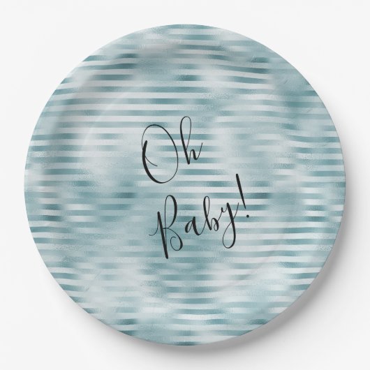 アクアブルーグラムストライプズ ペーパープレート (正面)