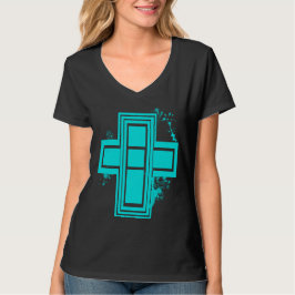 アクアブルーグランジグラフィティクロスTシャツ Tシャツ