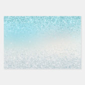 アクアブルーグリグラデーションッジースパークルグリッター ラッピングペーパーシート (正面)