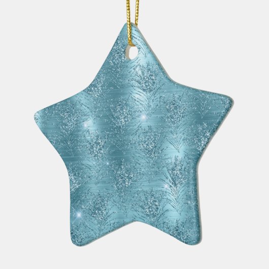 アクアブルーグリジーグリッターピーコックフェザー セラミックオーナメント (左)