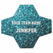 アクアブルーグリッターがあなたの名前チームを輝かせる サッカーボール (フラット)