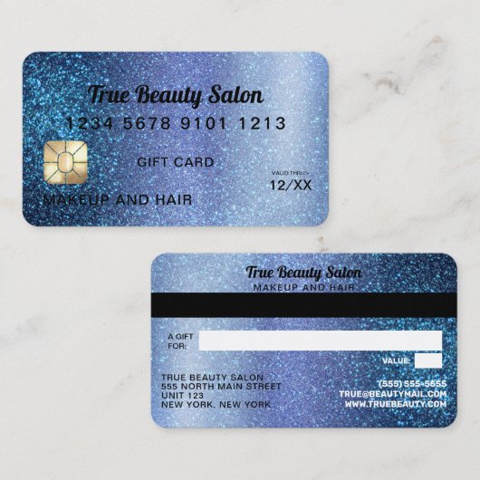 アクアブルーグリッタークレジットカード商品券 名刺 (正面/裏面)
