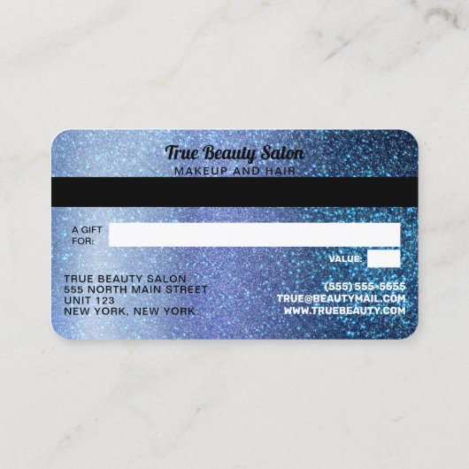 アクアブルーグリッタークレジットカード商品券 名刺 (裏面)