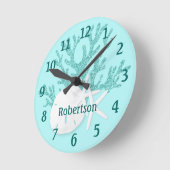 アクアブルーグリッターサンドドルスターフィッシュビーチ ラウンド壁時計 (傾斜)