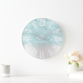 アクアブルーグリッター効果ホワイトスパークギフトガーリーギフト ラージ壁時計 (ホーム)