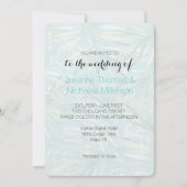 アクアブルーグリーンのトロピカルリーフウォーターカラーウェディング 招待状 (正面)