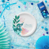 アクアブルーグリーンウォーターカラーフローラブライダルシャワー ペーパープレート (パーティー)