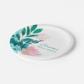 アクアブルーグリーンウォーターカラーフローラブライダルシャワー ペーパープレート (アングル)