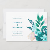 アクアブルーグリーンウォーターカラーフローラミニマリスト セーブザデート (正面)