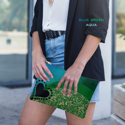 アクアブルーグリーンシックフローラハートアクセサリーポーチ アクセサリーポーチ