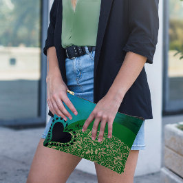 アクアブルーグリーンシックフローラハートアクセサリーポーチ アクセサリーポーチ