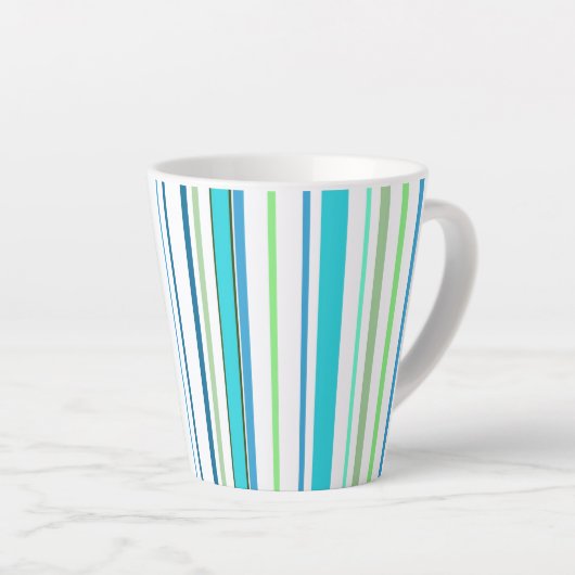 アクアブルーグリーンビーチカラーストライプ カフェラテマグ (右アングル)