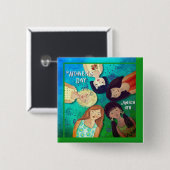 アクアブルーグリーン女性のデイボタン 缶バッジ (正面&裏面)