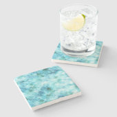 アクアブルーグリーン抽象芸術 ストーンコースター (横)