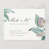 アクアブルーグリーン水彩紅葉オリーブありがとう ポストカード (正面)