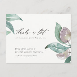 アクアブルーグリーン水彩紅葉オリーブありがとう ポストカード