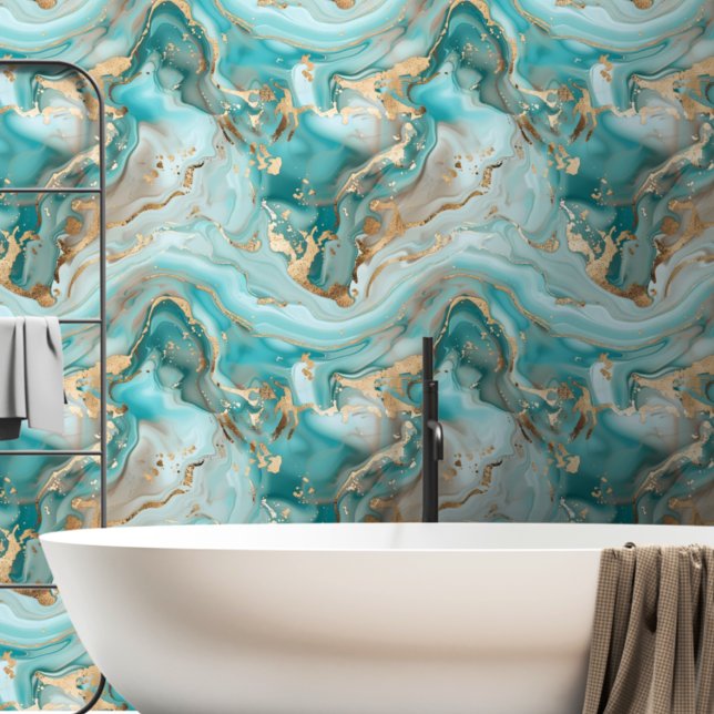 アクアブルーグリーン金ゴールドマーブル 壁紙 (クリエイターアップロード済み)