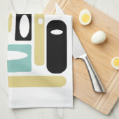 アクアブルーグリーン黒ファンキー長方形ミッドセンチュリー キッチンタオル (四つ折り)