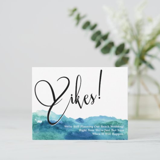 アクアブルーグリーンYikes!延期さユーモアのあるれ結婚た ポストカード (スタンド正面)