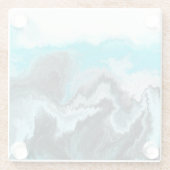 アクアブルーグレーとブラックウェーブズ抽象芸術アーモダント ガラスコースター (裏面)