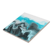 アクアブルーグレーとブラックウェーブズ抽象芸術アーモダント タイル (側面)