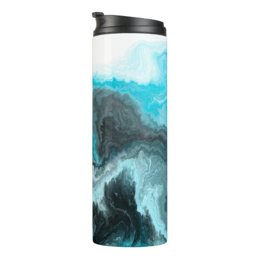 アクアブルーグレーとブラックウェーブズ抽象芸術アーモダント タンブラー (回転右)