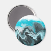 アクアブルーグレーとブラックウェーブズ抽象芸術アーモダント マグネット (正面/裏面)