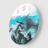 アクアブルーグレーとブラックウェーブズ抽象芸術アーモダント ラージ壁時計 (傾斜)