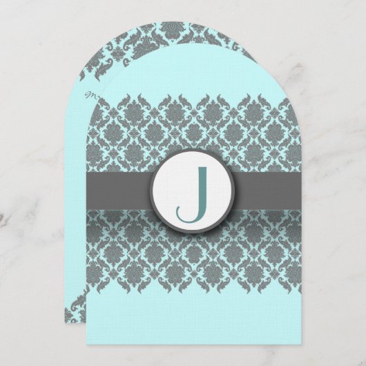 アクアブルーグレーダマスクウェディング招待状 招待状 (正面/裏面)