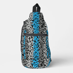 アクアブルーグレーブラックデジタルピクセル化されたストライプ スリングバッグ