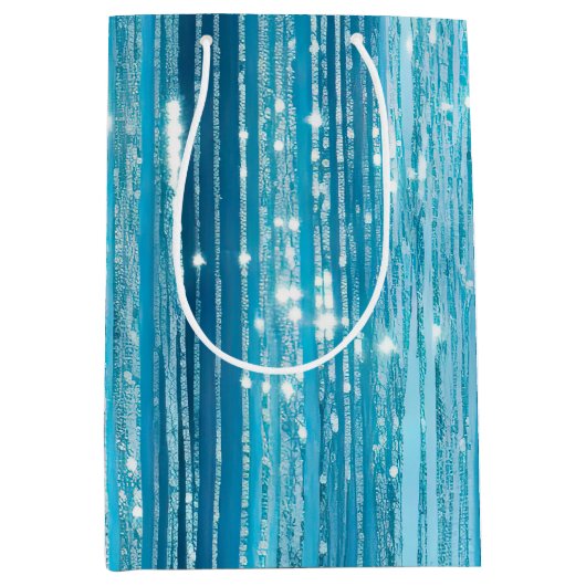 アクアブルーグレームティンゼルストライプズ ミディアムペーパーバッグ (正面)