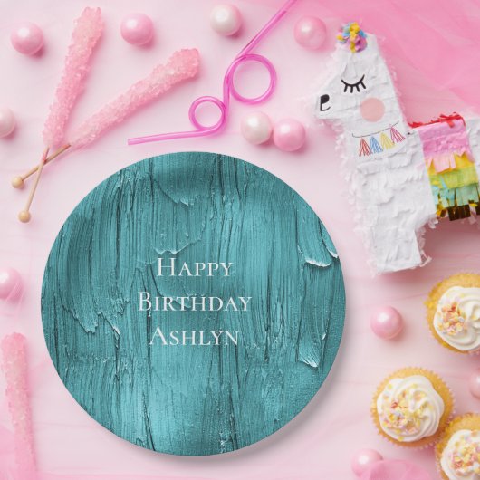 アクアブルーケーキつや消し誕生日 ペーパープレート (パーティー)