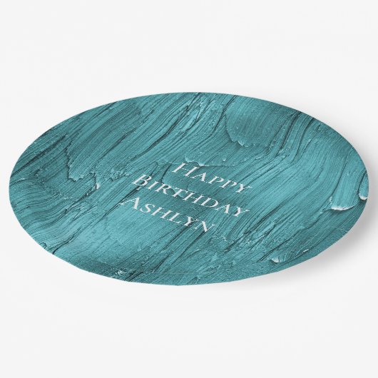 アクアブルーケーキつや消し誕生日 ペーパープレート (アングル)